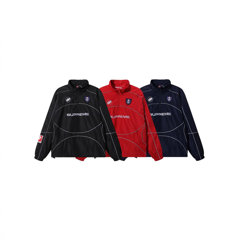 Cross-border Supreme letter embroidered jacket, 3M reflective casual loose half-zip windproof jacket for men