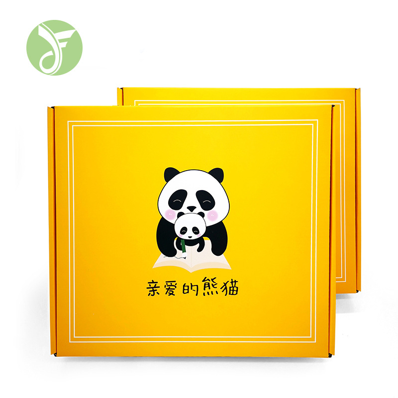 厂家Logo设计 创意卡通熊猫彩色彩盒 正方形特硬瓦楞纸飞机盒