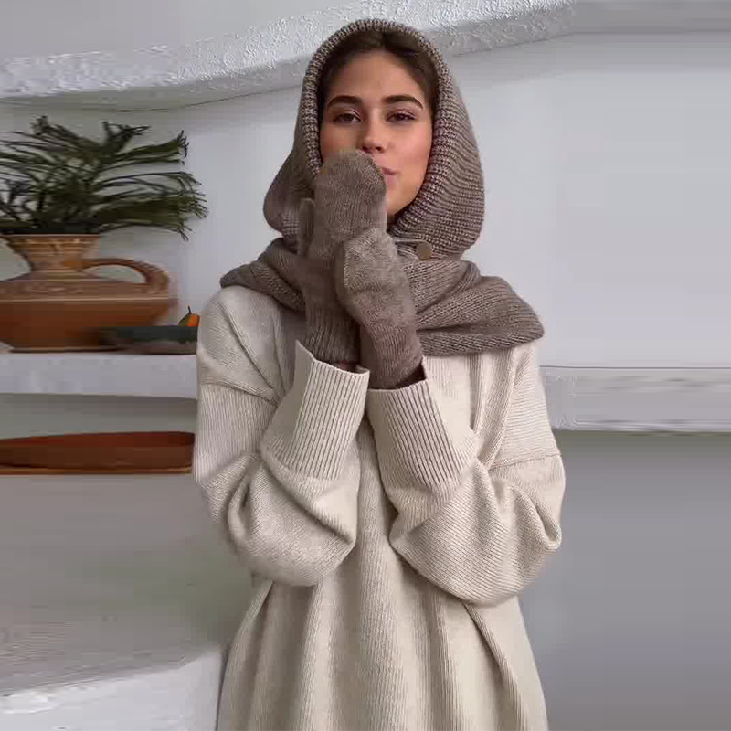 2024 otoño nuevo Europa y América Amazon transfronterizo ropa de mujer encapuchada turba en un grueso guante caliente dos piezas conjunto