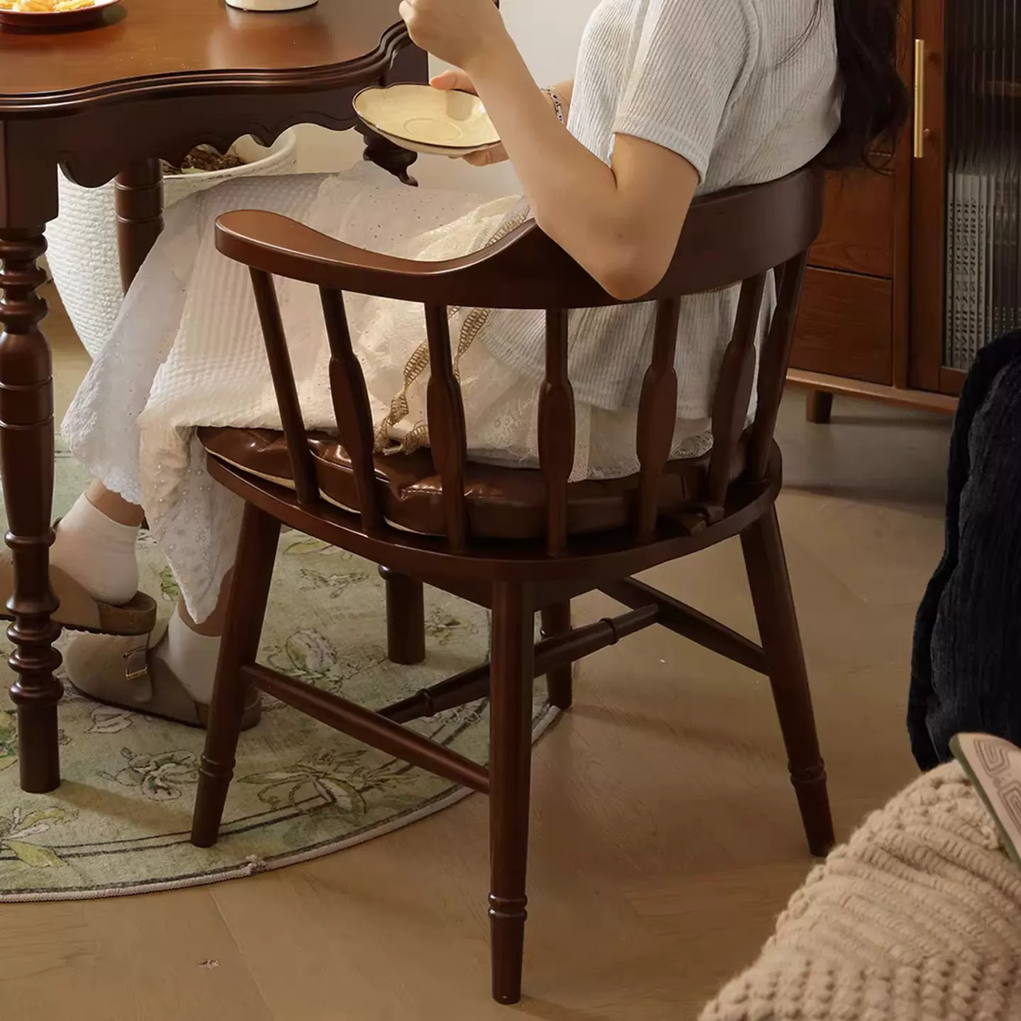 中古实木软包餐椅靠背扶手家用主人茶椅小户型客厅阳台办公书椅子