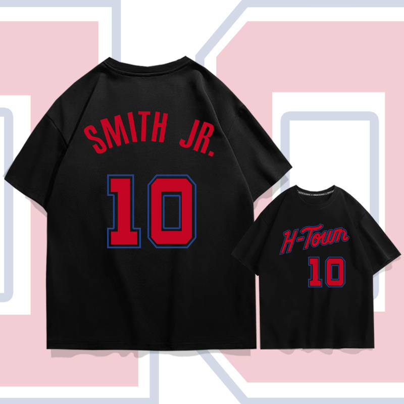 Rockets No. 10 Jabari Smith Cotton Short-sleeved T-shirt Men's Summer Youth Loose Shoulder Half-sleeved Top