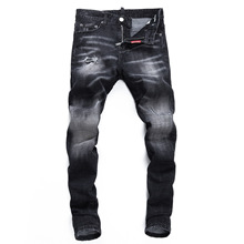 2025秋冬破洞弹力水洗大学生黑色紧身夜店时尚破洞D2牛仔裤男广州