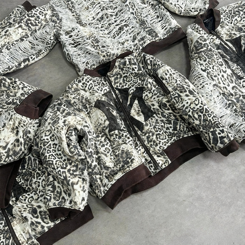 Mowalola Ksubi Visual Leopard Print Jacket Ins Cut Design Autumn and Winter Bomber Cotton Jacket Mowalola Ksubi Visual Leopard Print Jacket Ins Cut Design Autumn and Winter Bomber Cotton Jacket