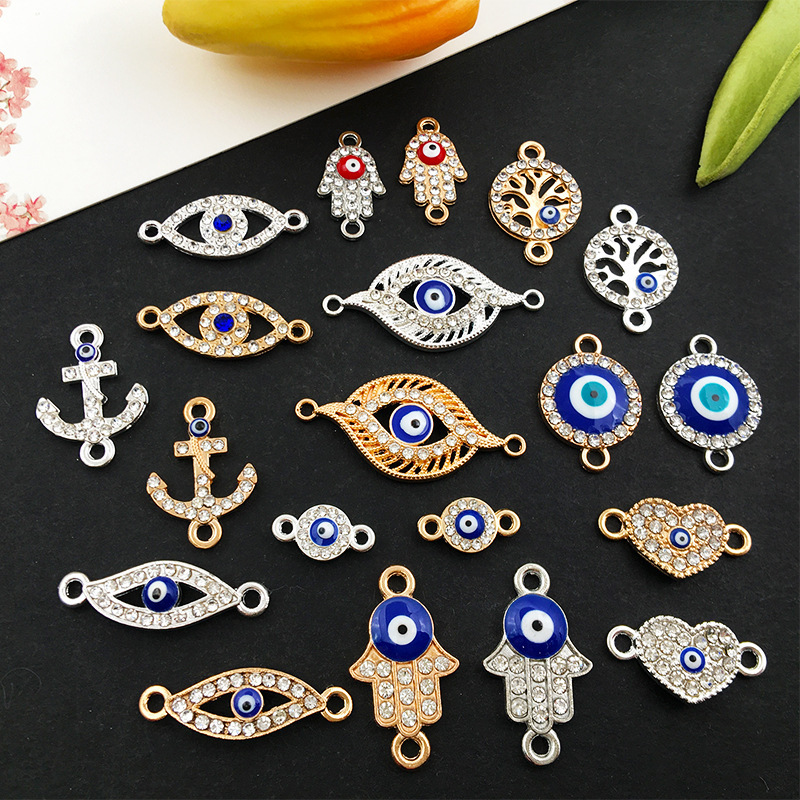 1 Piece of Evil Eye Double-Hole Diamond Anchor Palm Tree Heart Bracelet Necklace Pendant, Cross-Border Hot Selling