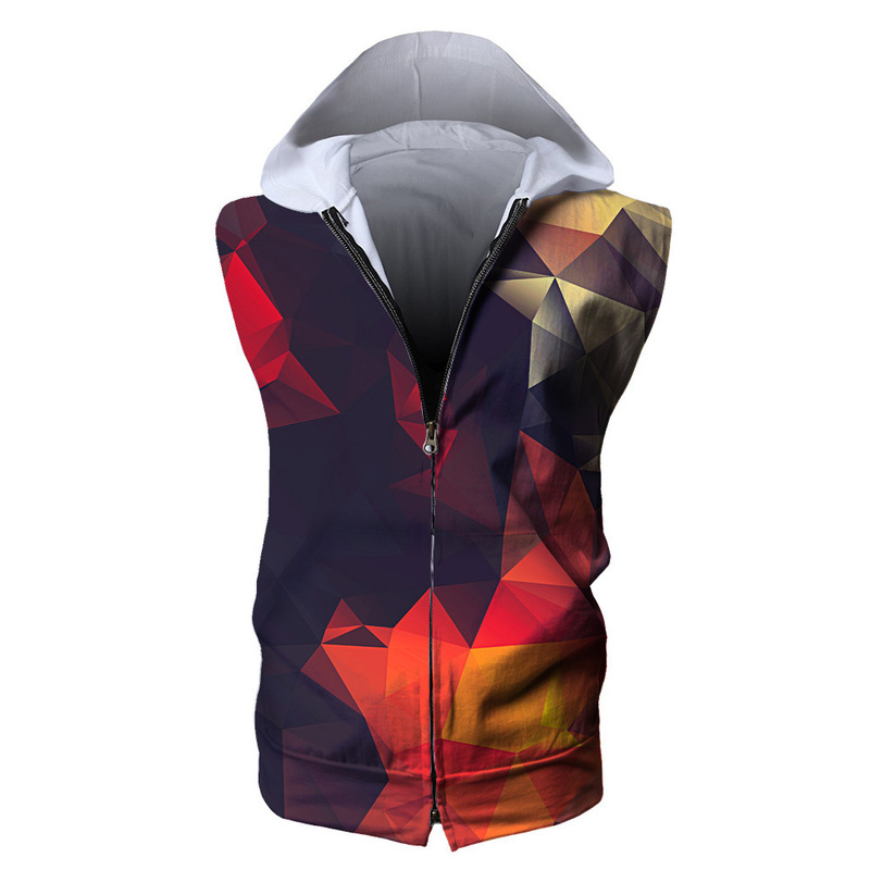 Cross-Border European and American New Fashion Popular Digital Printing Sleeveless Zipper Hooded Sweatshirt with Printing According to Pictures