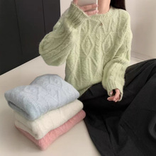 复古女款套头毛衣女秋冬新款高级感慵懒风宽松软糯针织衫麻花上衣