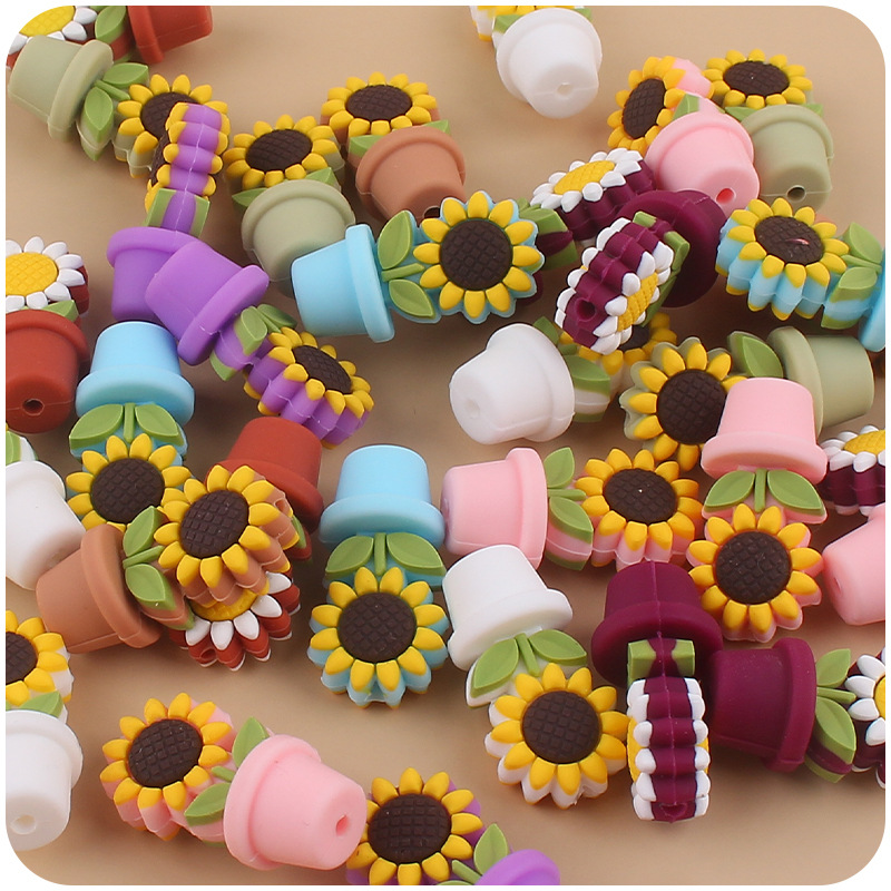 Bebé suministros de dibujos animados girasol silicona maceta mordedor creativo DIY bebé molar pezón cadena mordedor Accesorios