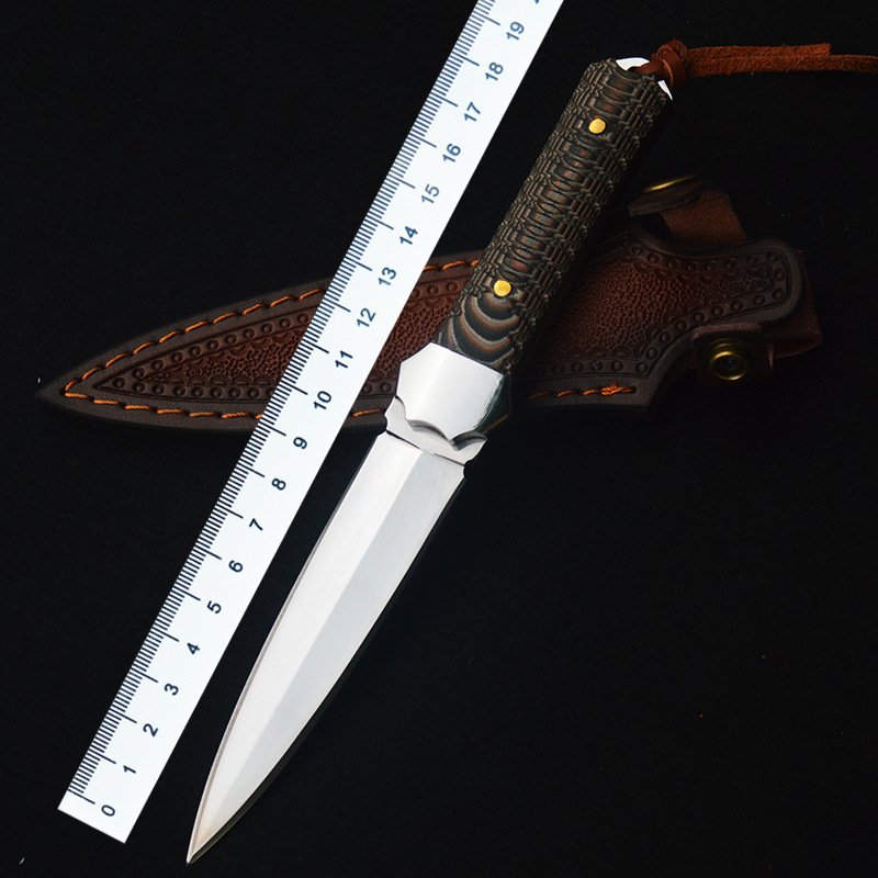 工厂现货户外刀具大马士革刀野外求生刀直刀防身随身刀手把肉小刀