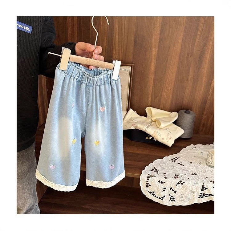 Bebé femenino fresco delgado jeans suaves bebé femenino verano nuevo estilo niña vertical recto pantalones anti-mosquitos mangas largas