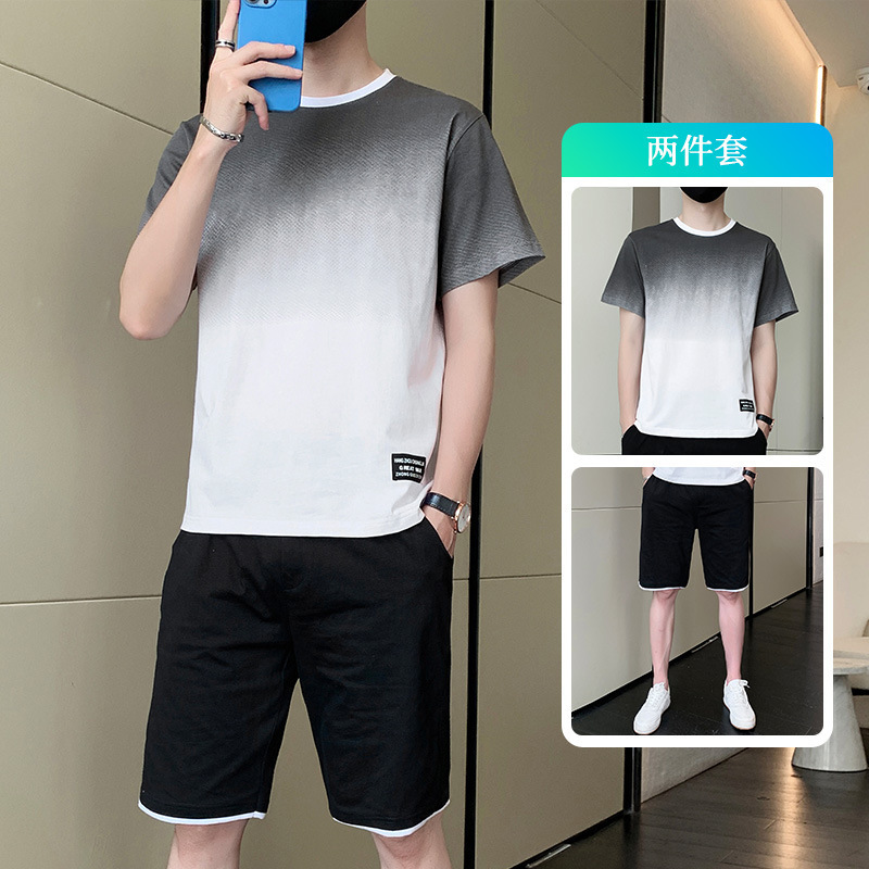 Nueva camiseta de manga corta de hombre marca de moda de verano de color gradiente de algodón de dos piezas set de ropa deportiva de verano de hombre