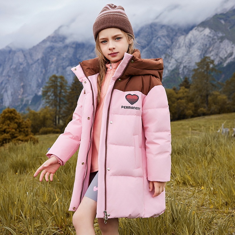 Children's long warm down jacket for students for leisure