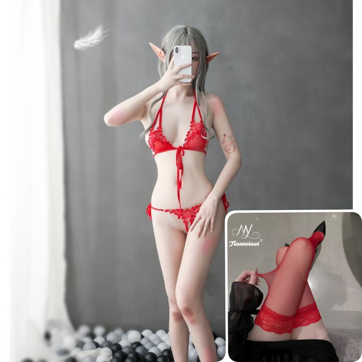 레드[브라+티팬츠]+동스타일양말 2056