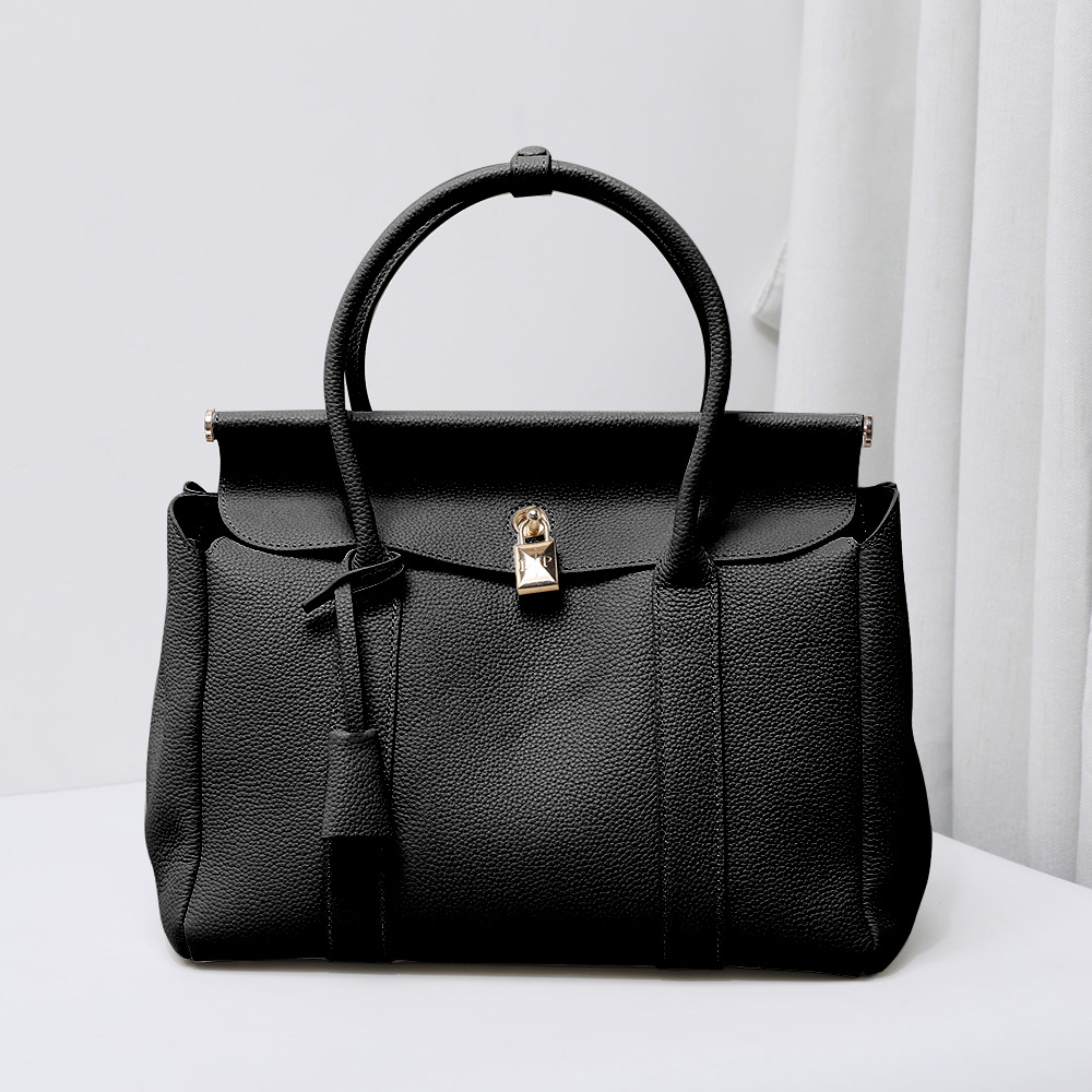 Top Grain Cowhide Large Capacity Commuter Bag Luxury Handheld Shoulder Crossbody Bag Clasp Genuine Leather Tote Briefcase - Thumbnail 8