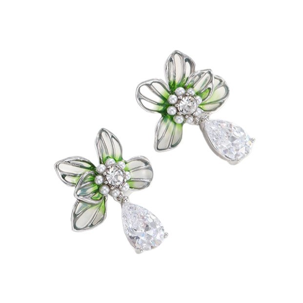 Xuping pequeña serie de goteo de aceite verde fresco de flores goteo de aretes de bordilla nicho elegante temperamento nuevo aretes chinos