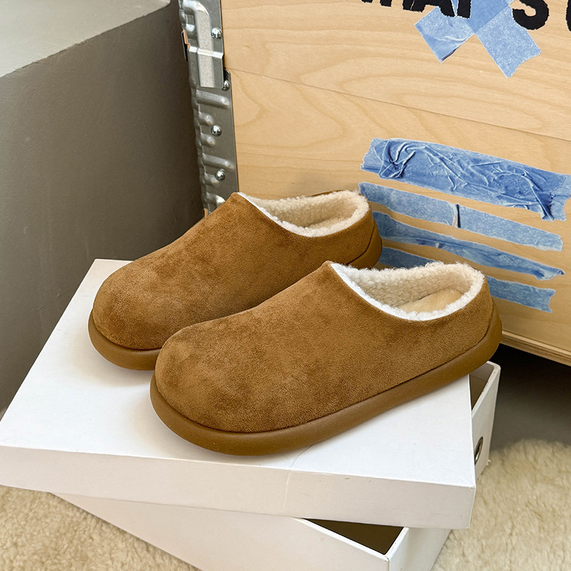 平底棉拖鞋女冬外穿款时尚懒人一脚蹬雪地棉鞋复古加绒勃肯鞋