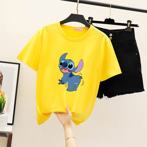 Women's Summer Short Sleeve T-Shirt, Korean Style, Cartoon Print Student Top, Instagram Friendship Style
