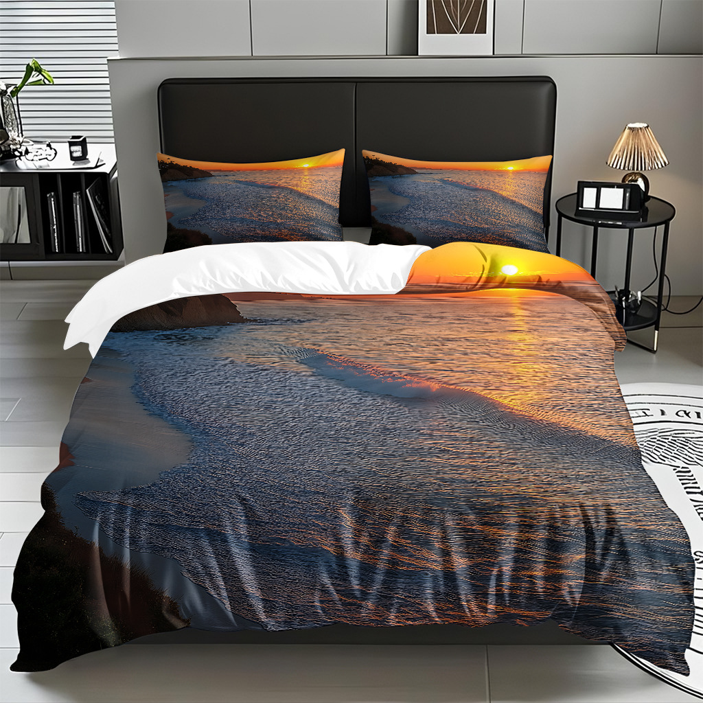 TEMU / JIT Amazonas textiles caseros transfronterizos hermosa vista al mar HD conjunto de edredón de impresión digital para diseñar