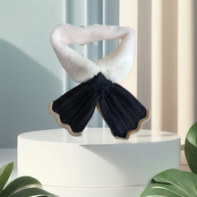 冬季新款毛绒围巾女冬款仿獭兔毛围脖加厚保暖百搭毛领子简易交叉