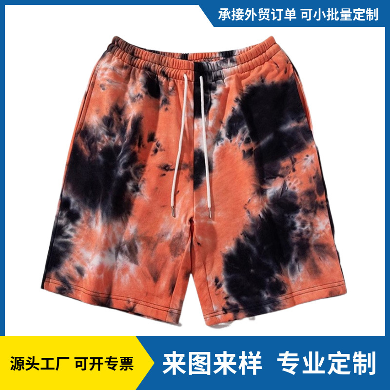 Customized street fashion brand tie-dyed basketball training sports shorts hip hop lace loose distressed casual shorts