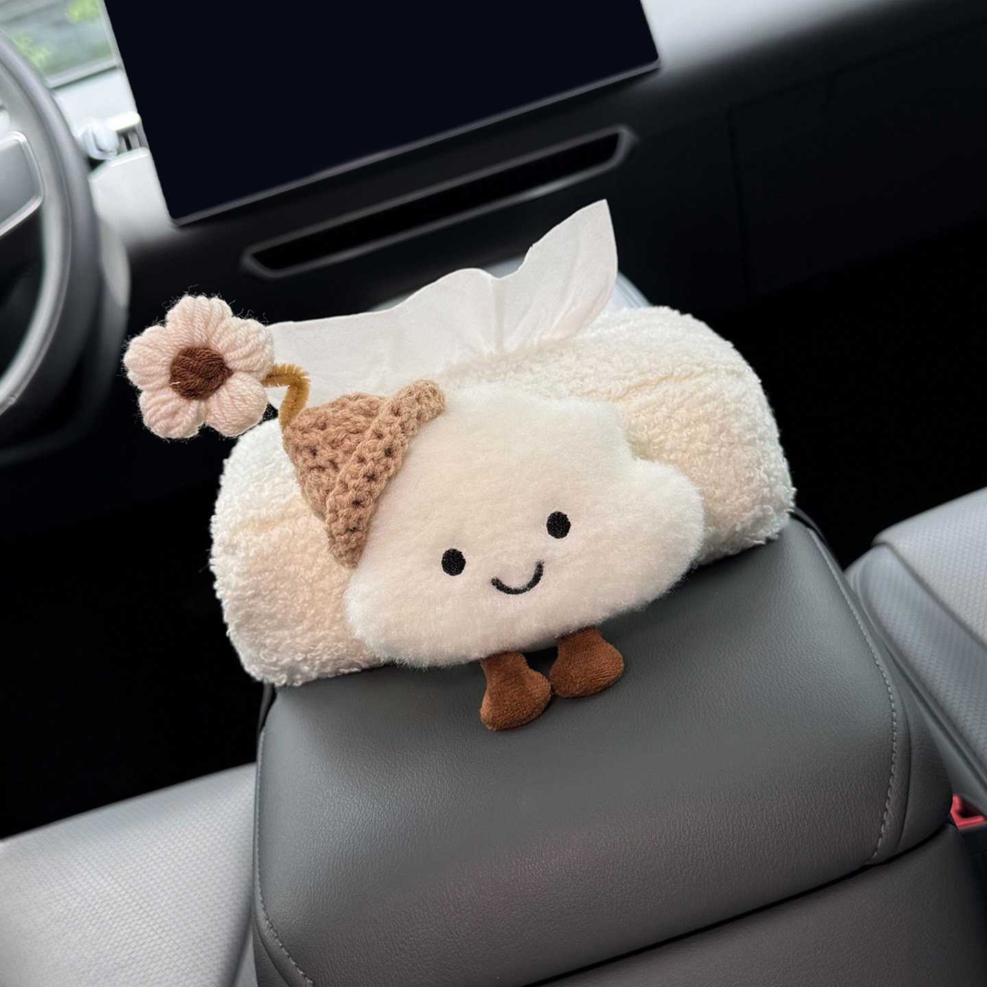 2026 New Model Car Tissue Box, Armrest Box Tissue Holder, Seat-mounted Car Tissue Bag, Cute Cloud Design for Women