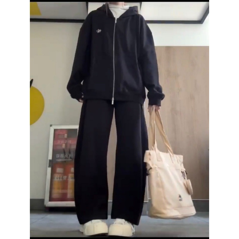 韩系休闲卫衣运动套装女春秋薄款宽松显瘦连帽长袖外套长裤两件套