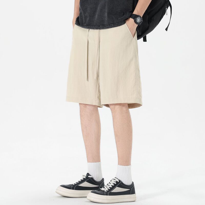Shanggu Men's Wear Summer Cool Tencel Linen Men's Lyocell Straight Shorts Hong Kong Style Casual Mid-Length Shorts