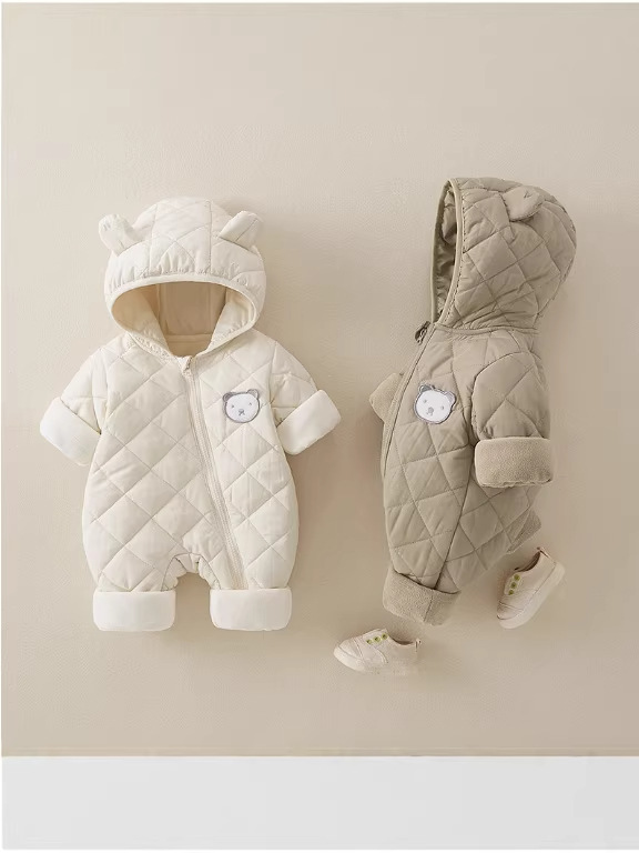 Fleece-Lined Class a Baby Winter Clothes, Unisex Baby Cotton-Padded Jumpsuit, Newborn Warm Outdoor Crawling Suit