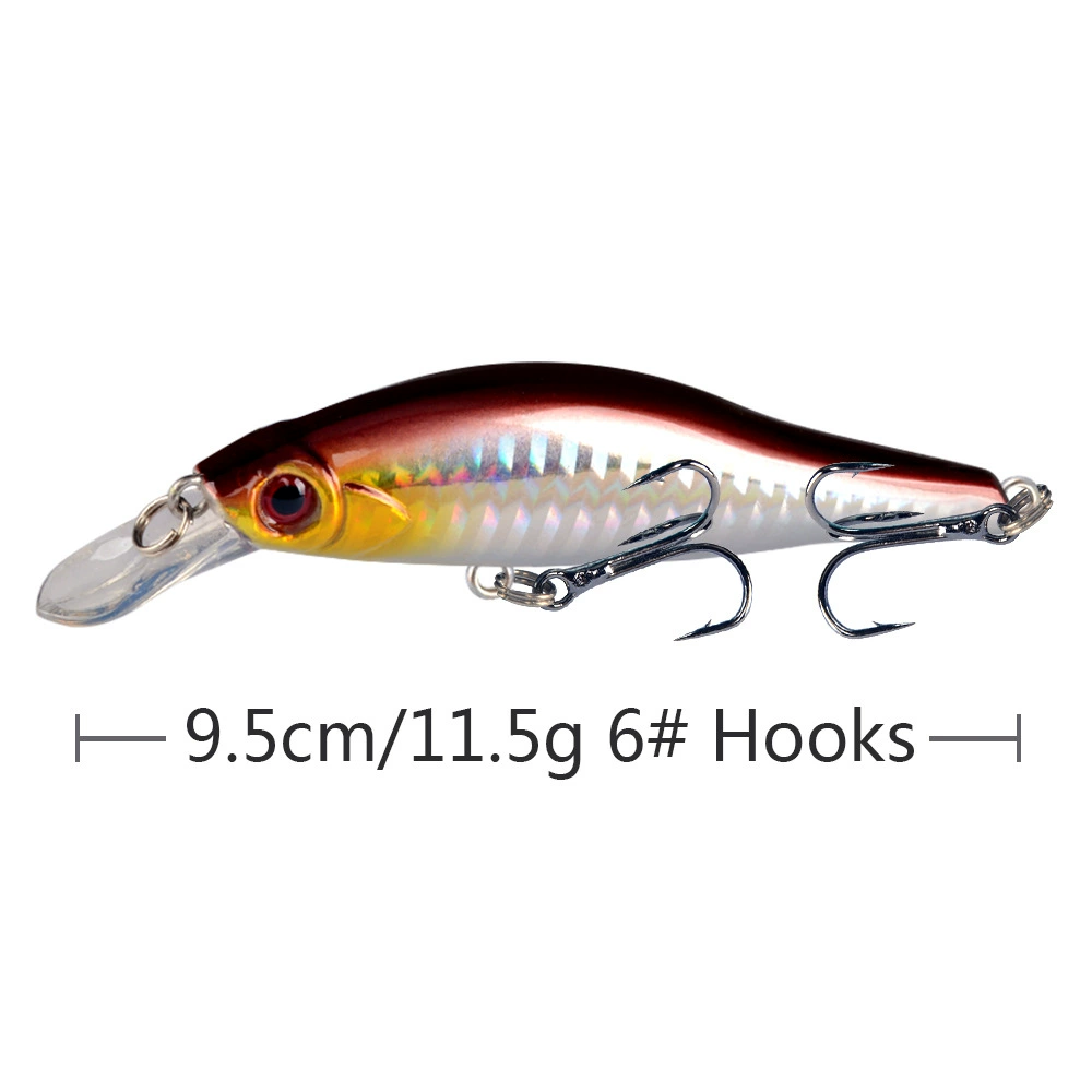 Sinking Minnow Lure, 9.5 cm 11.5 g, #6 Enhanced Hooks, Realistic Sea/Freshwater Bait