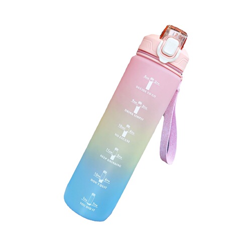 Gradient color plastic duckbill-shaped straw sports water bottle portable rope one-click bouncing water cup Amazon Foreign Trade