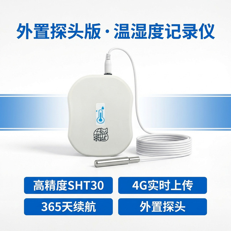 4g Temperature and Humidity Recorder for Equipment Rooms, External Probe for Temperature Measurement, Remote Alarm, Long-Lasting Battery Monitor