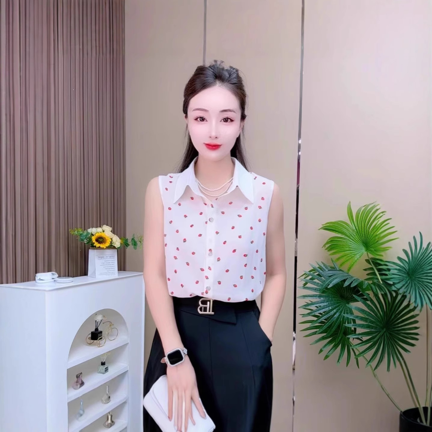 23165 New Fashionable Versatile Shirt Inner Top Professional Wear Vest Sleeveless Shirt Women's Inner Wear