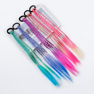 Children's Fluorescent Wig Braids Children's Dance Braids Ponytail Girls Sweet Cool Cute Three-strand Braids Hair Ring Hair Accessories
