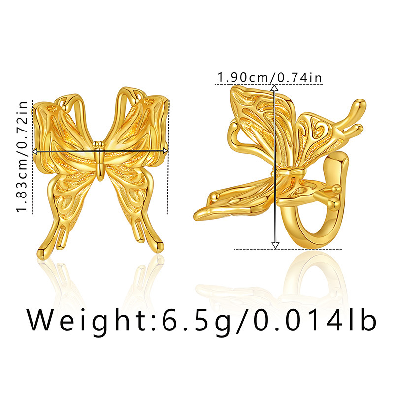 Brass Plated 18K Real Gold Ear Bone Clip Butterfly Animal Design Personalized Ear Clip Zircon Exquisite Small European and American Earrings 12