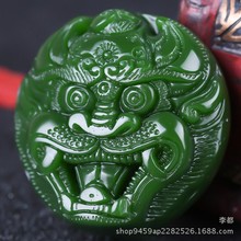 新疆和田碧玉鬼头腰扣 皮带扣 菠菜绿腰佩挂件男士款