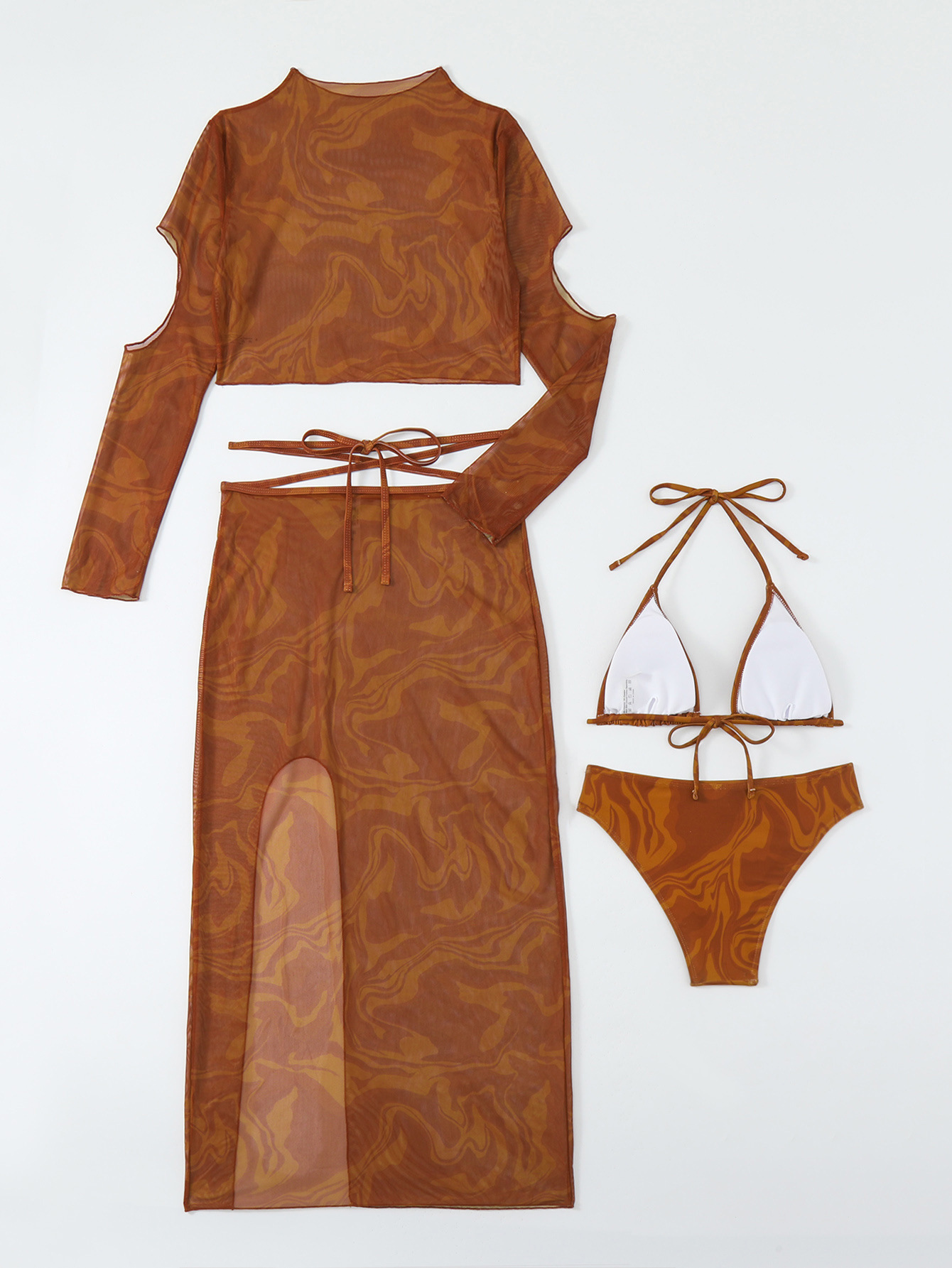 GraceChic Cross-Border Swimsuit Women Three-Piece Sexy Bikini Long Sleeve Half Skirt Printed Fashion High-End Hot Sale Foreign_voghion.com