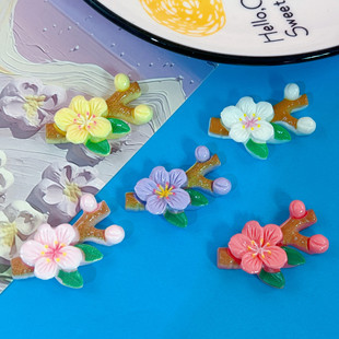 Spring Colorful Branches Peach Blossom Cherry Blossom Hairpin Hair Rope DIY Hole Shoes Buckle Mobile Phone Case Fridge Stickers Resin Accessories