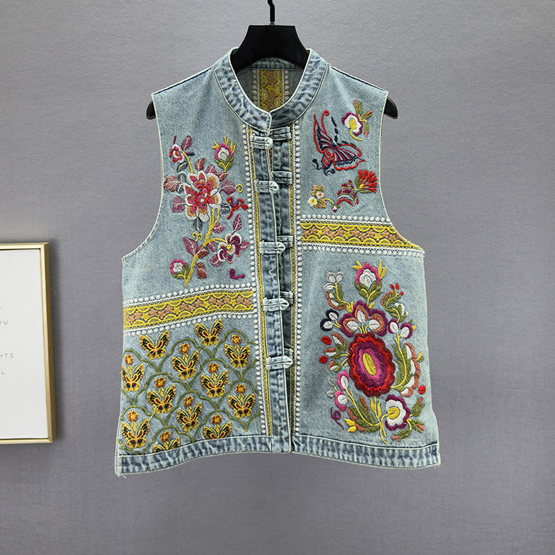 Europa bordado chaleco de vaquero mujer 2026 primavera y otoño nuevo estilo suelto delgado estilo antiguo hacer vieja camisa sin mangas