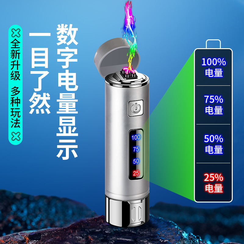 Cilindro giratorio para jugar con la columna de energía encendedor de arco doble a prueba de viento Type-C Mini encendedor de cigarrillos de carga rápida para hombres