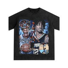 莫兰特做旧水洗球星印花美式嘻哈高街篮球衣复古夏季男女短袖