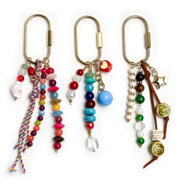 Bohemian Color-Blocking Beaded Bag Charm, Vintage Colorful Bead Tassel Keychain, Niche Ins-Style Bag Accessory