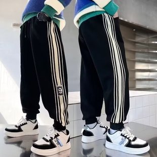 Spring 2024 New Children's Casual Trousers Boys Styline Embroidered Ribbon Sweatpants Children's Loose Sports Pants