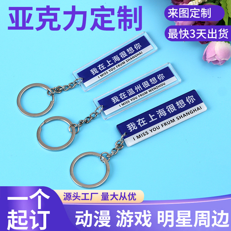 Creative miss you keychain standing card travel clock-in commemorative keychain support any text processing customization