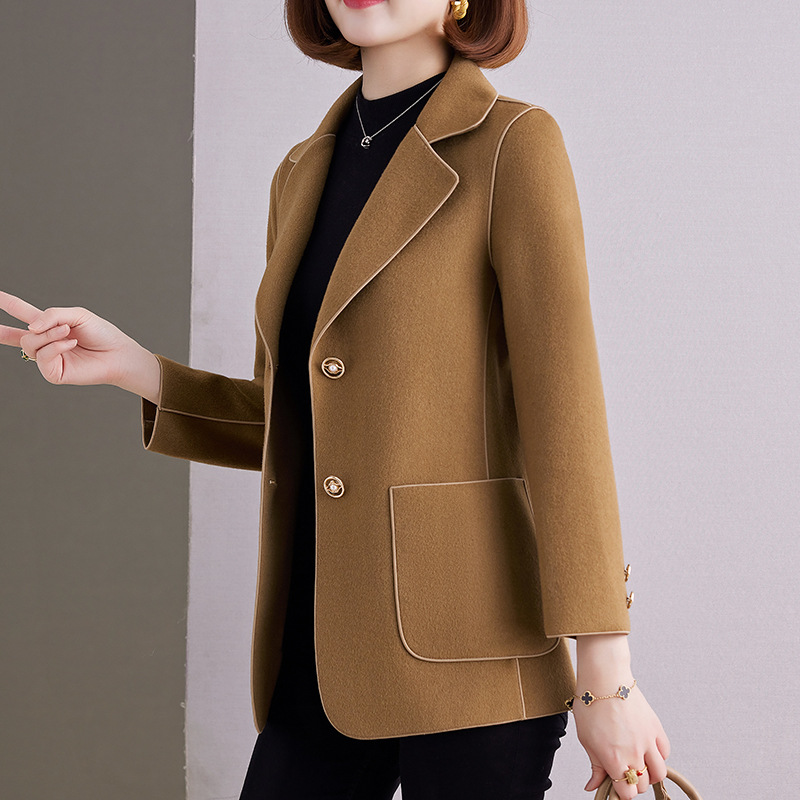 양면 캐시미어 트위드 코트 여성용 짧은 가을과 겨울 새로운 2023 하이 엔드 울 코트 탑