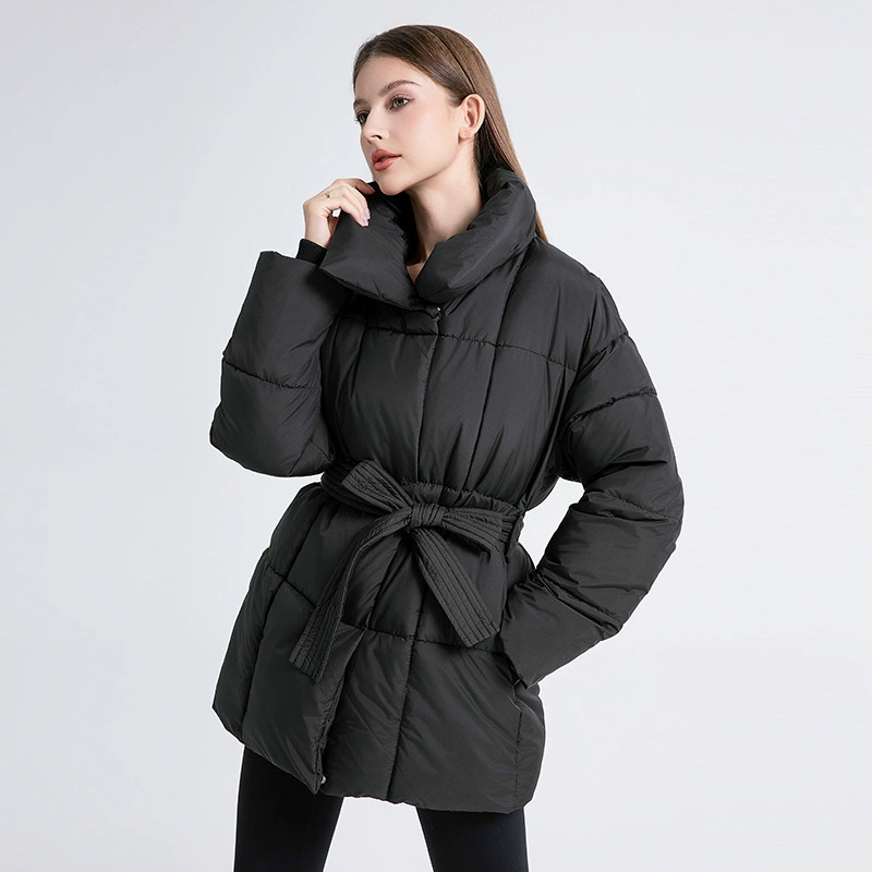 Короткая пуховая куртка оверсайз, европейский стиль с поясом, зима, M–XXL