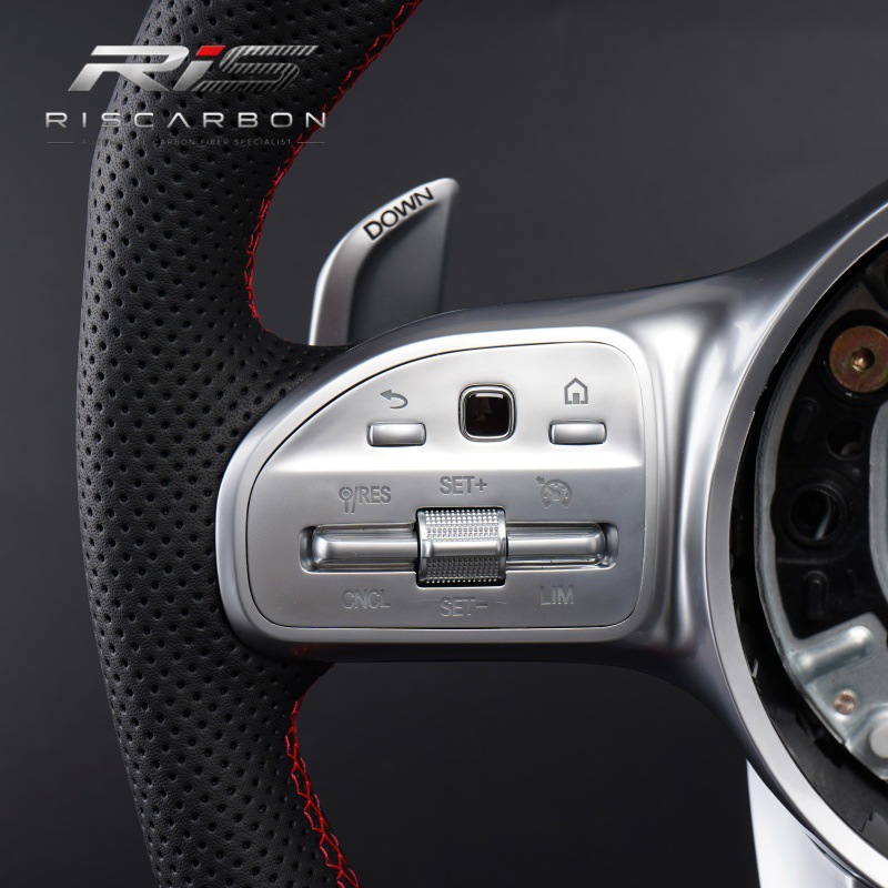 Compatible with Mercedes-Benz 809 leather steering wheel with silver keys and red markings W204 W205 W207 W211 A B C-Class