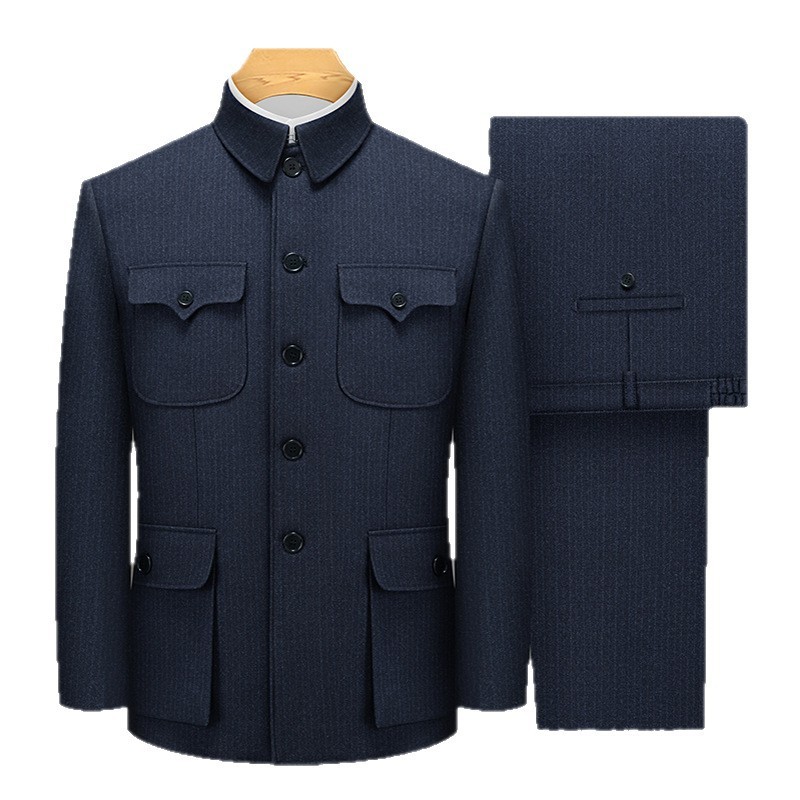 中山装男中老年套装老年人外套秋冬季老人衣服爸爸上衣爷爷中山服|undefined