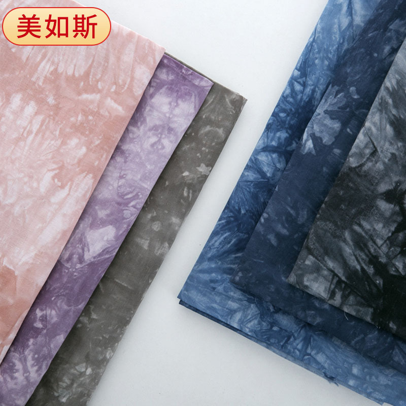 雪花图案扎染印亚麻棉布 厂家供应民族风连衣裙T恤工艺品棉麻布料