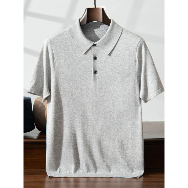 15% Cashmere 85% Mulberry Silk Worsted Short-Sleeved Polo Shirt T-Shirt Men's Summer Silk Cashmere Thin Half-Sleeve