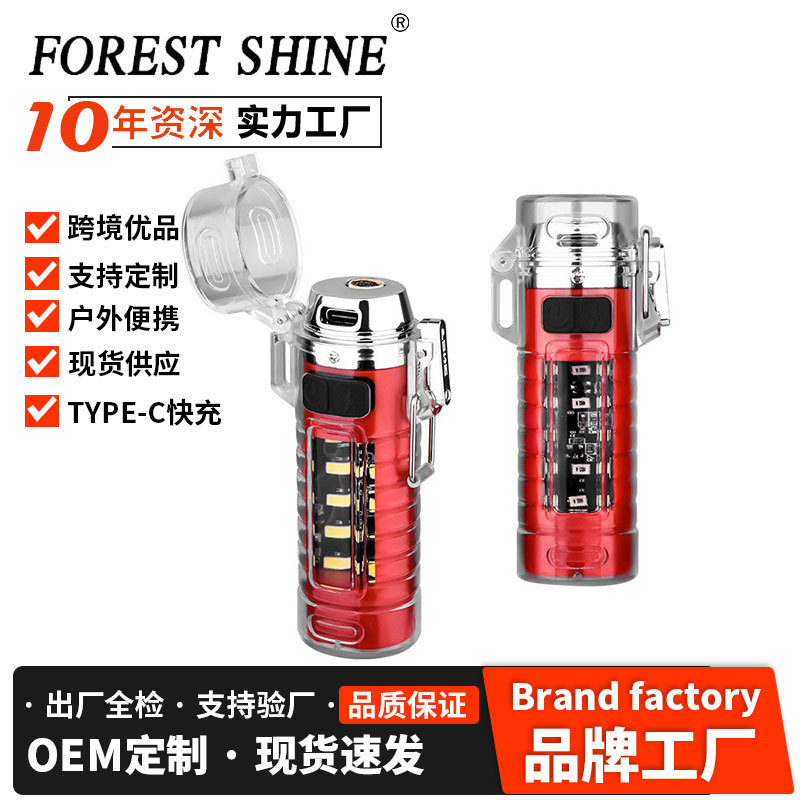 Transfronteriza nueva linterna multifuncional encendedor de emergencia al aire libre iluminación impermeable iluminación portátil encendedor de cigarrillos luz de advertencia