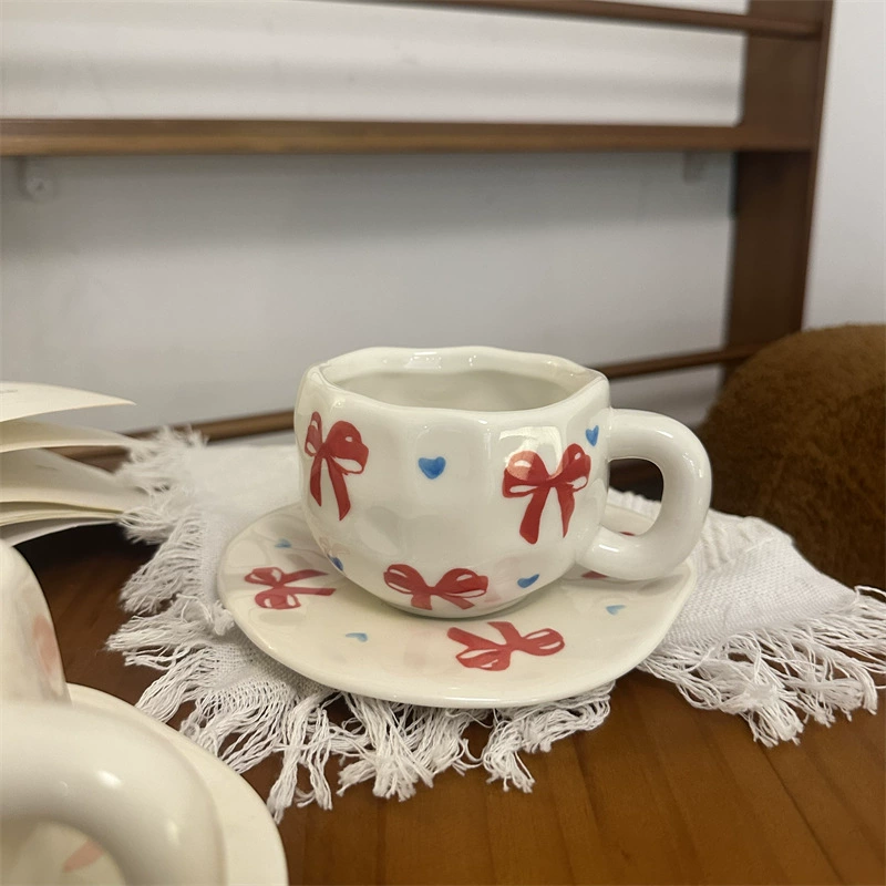 Ceramic coffee cup set INS Japanese retro, hand-painted irregular saucer, vintage style